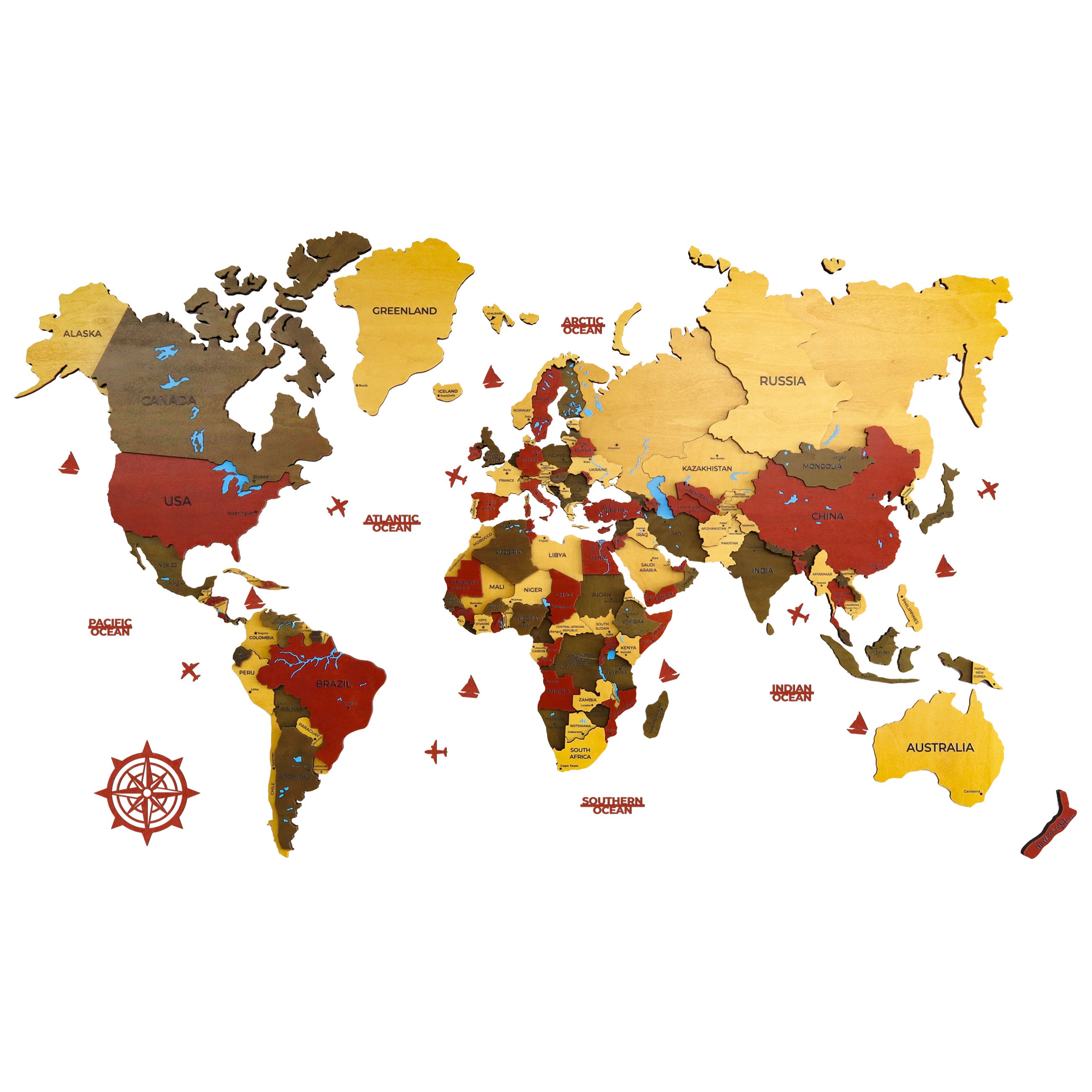  Safran Ahşap Dünya Haritası