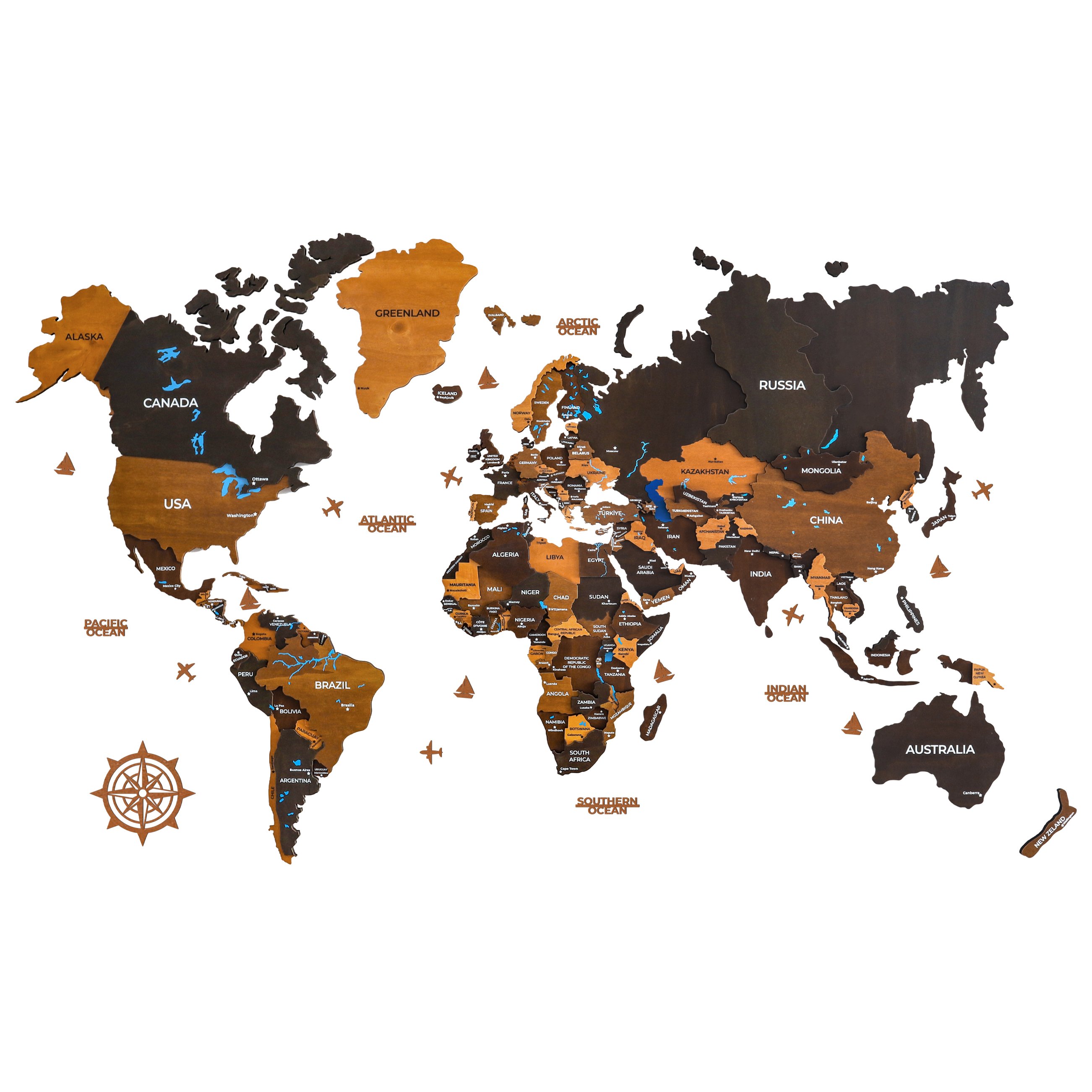 Terra Wooden World Map
