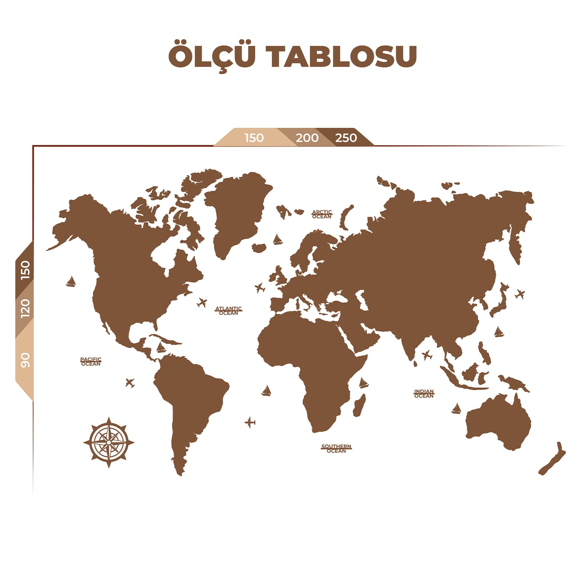 Anatolia Wooden World Map