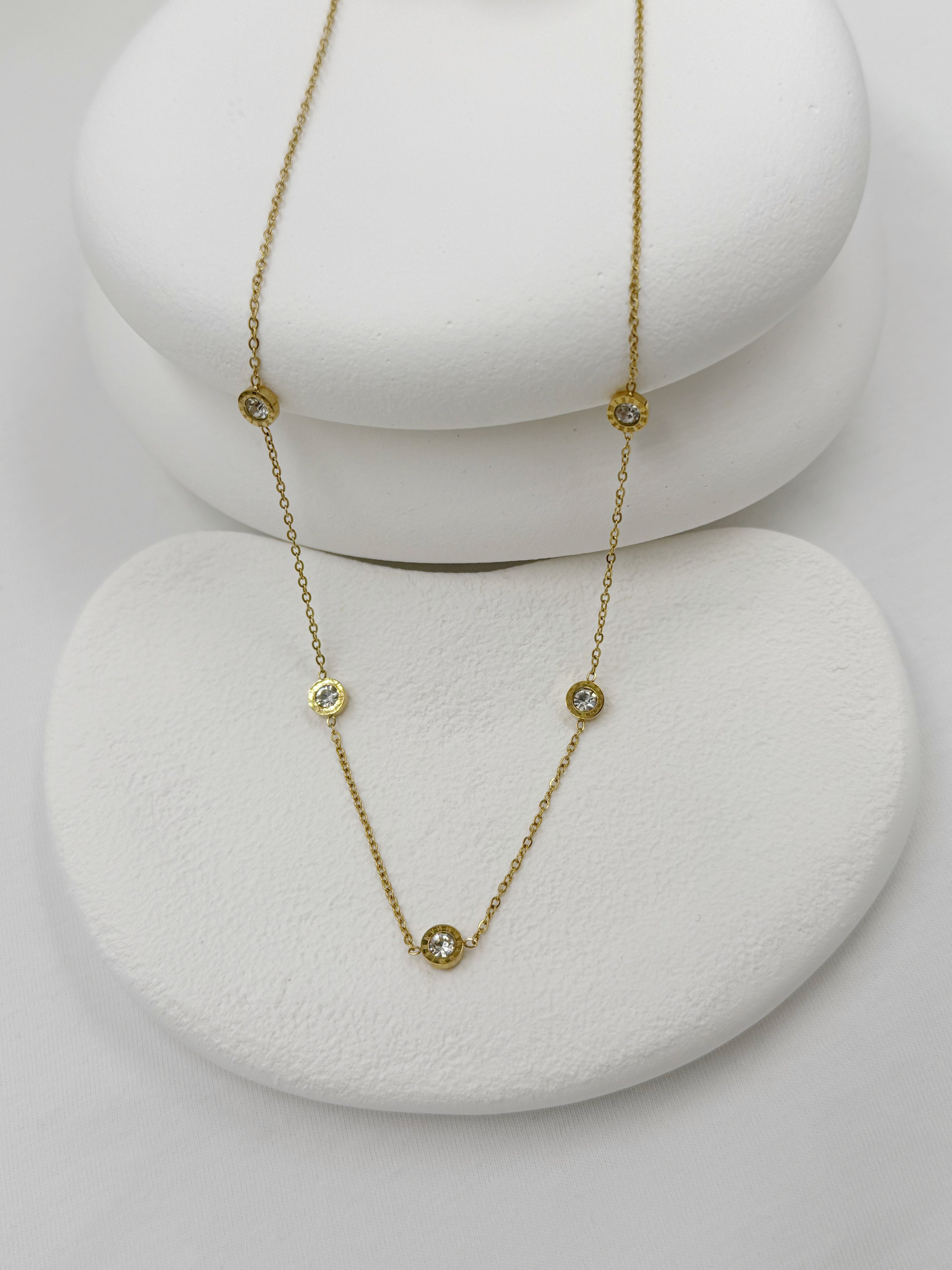 Taşlı Gold Çelik Kolye/40+5cm