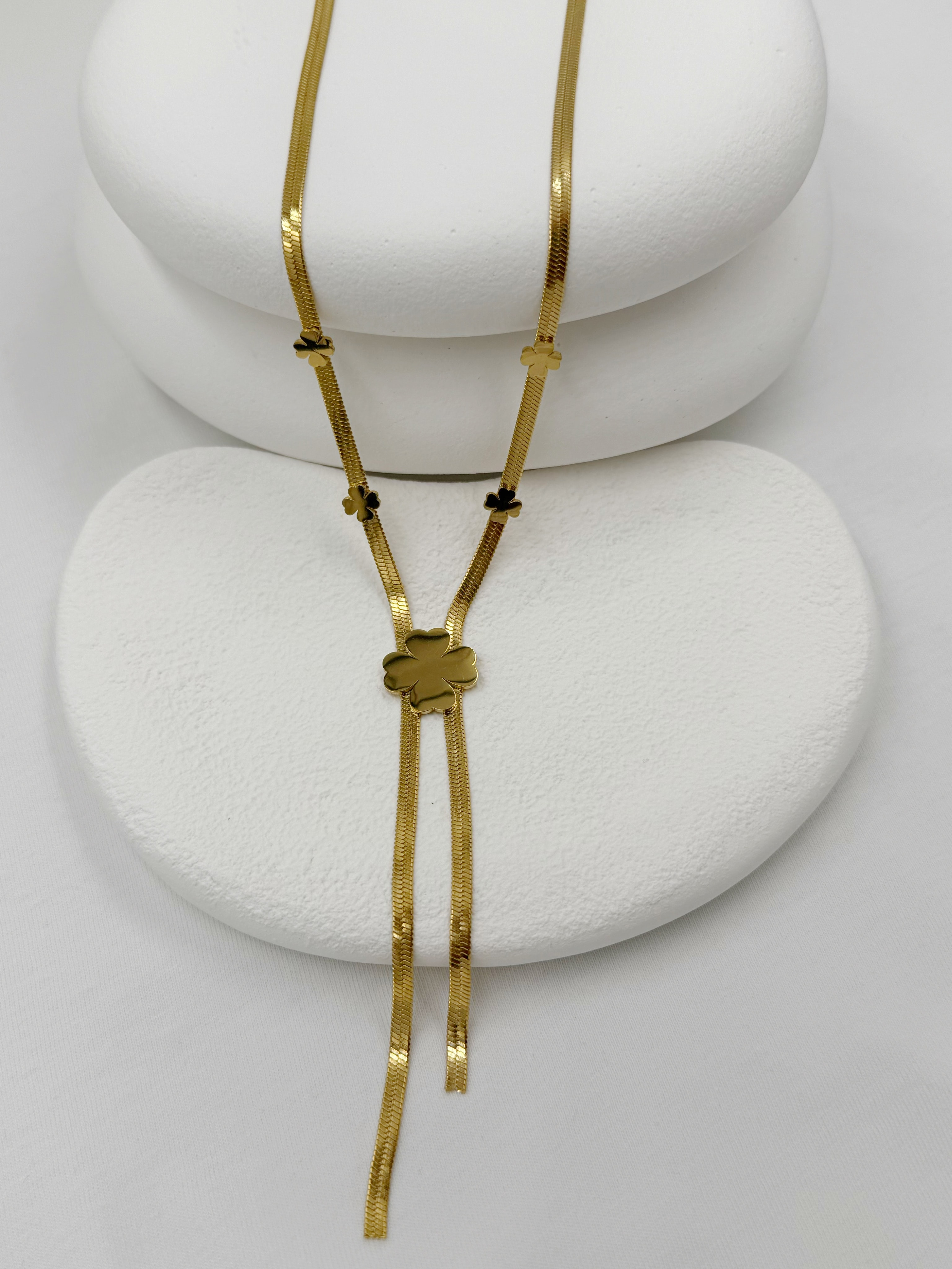 Yonca Figürlü Uzun Çelik Kolye/40+5cm Kolye Ucu:8cm