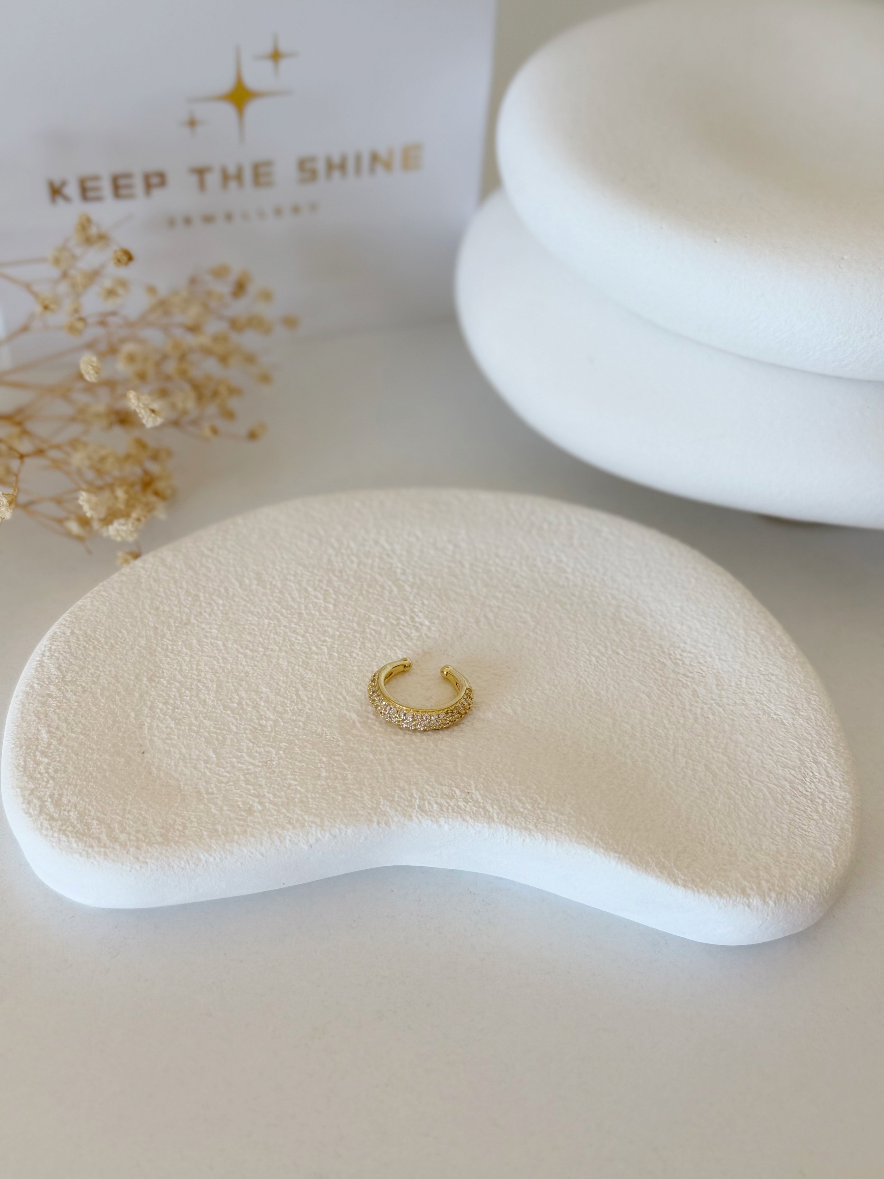 Taşlı Gold Earcuff Çelik Küpe