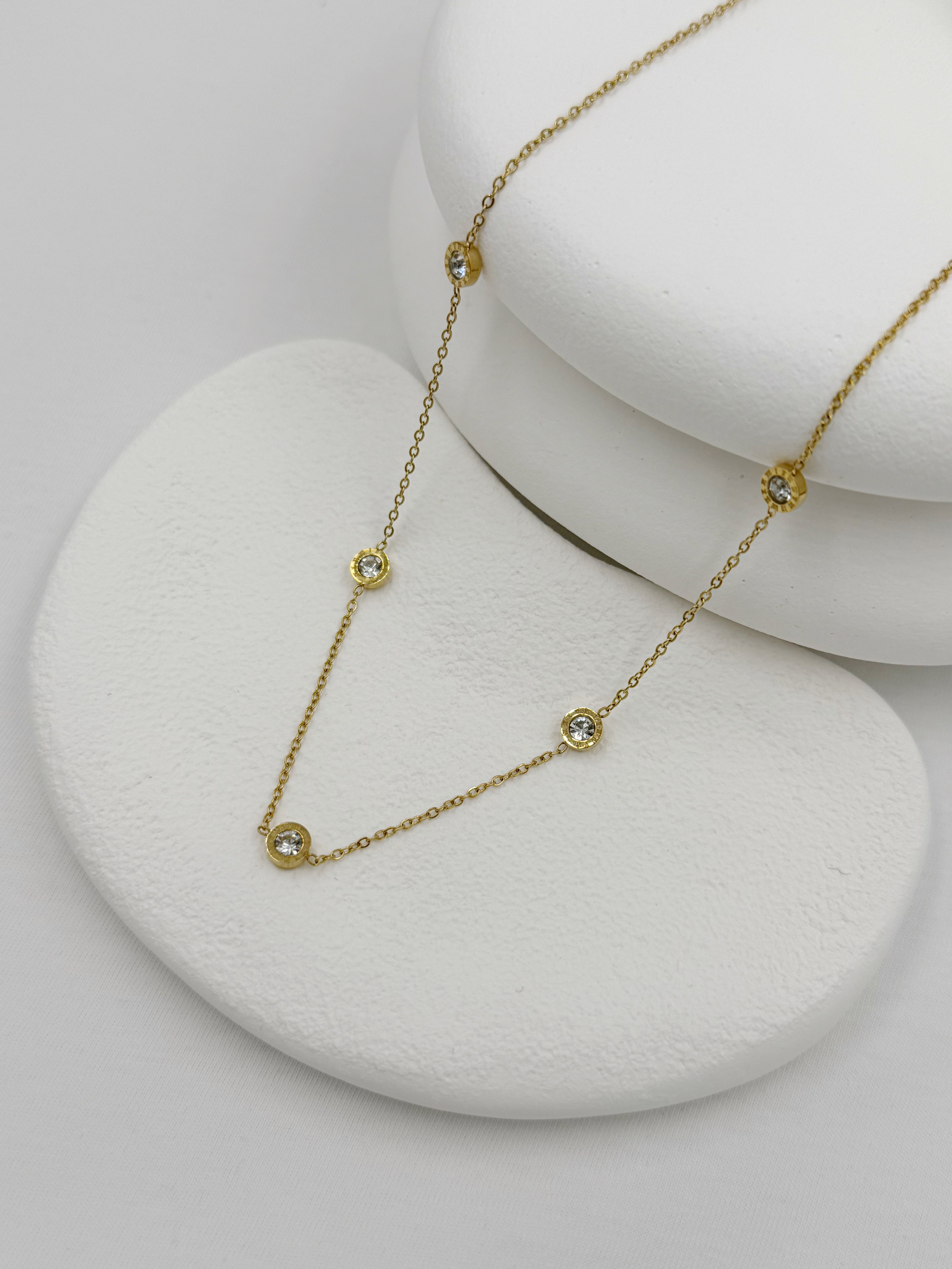Taşlı Gold Çelik Kolye/40+5cm