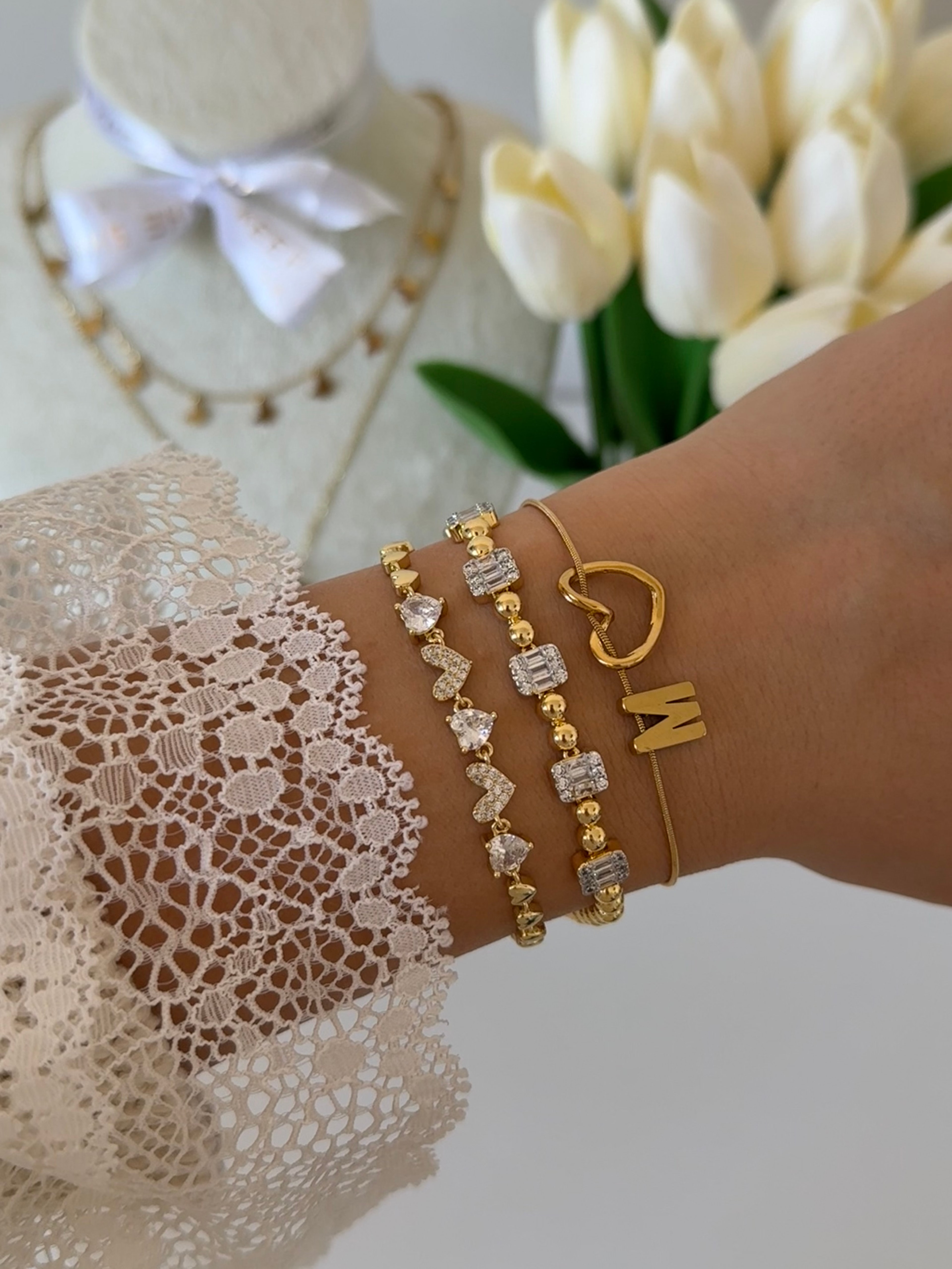 M Harfi Kalpli Çelik Bileklik