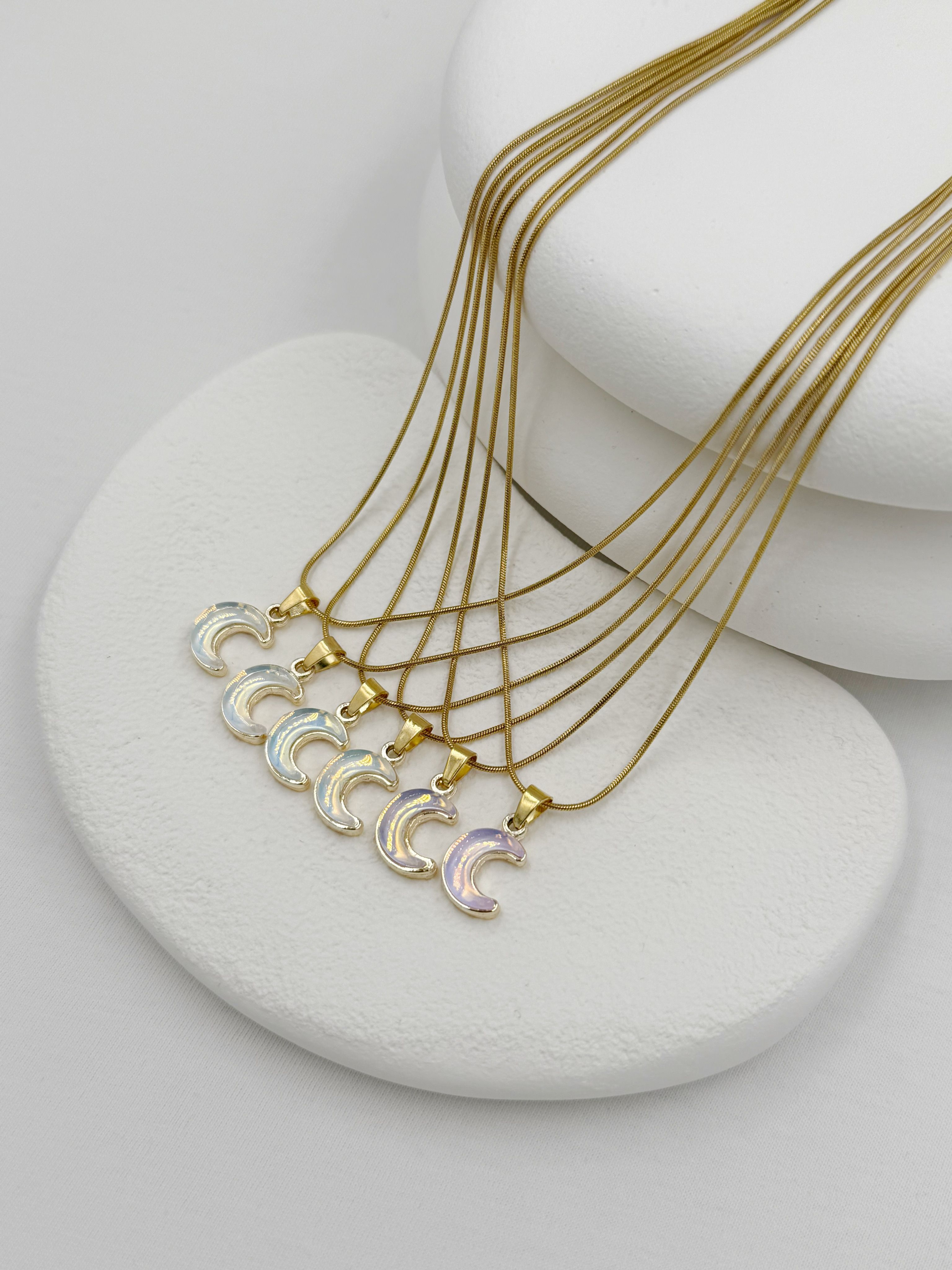 Çelik Ay Model Gold Kolye/40+5cm