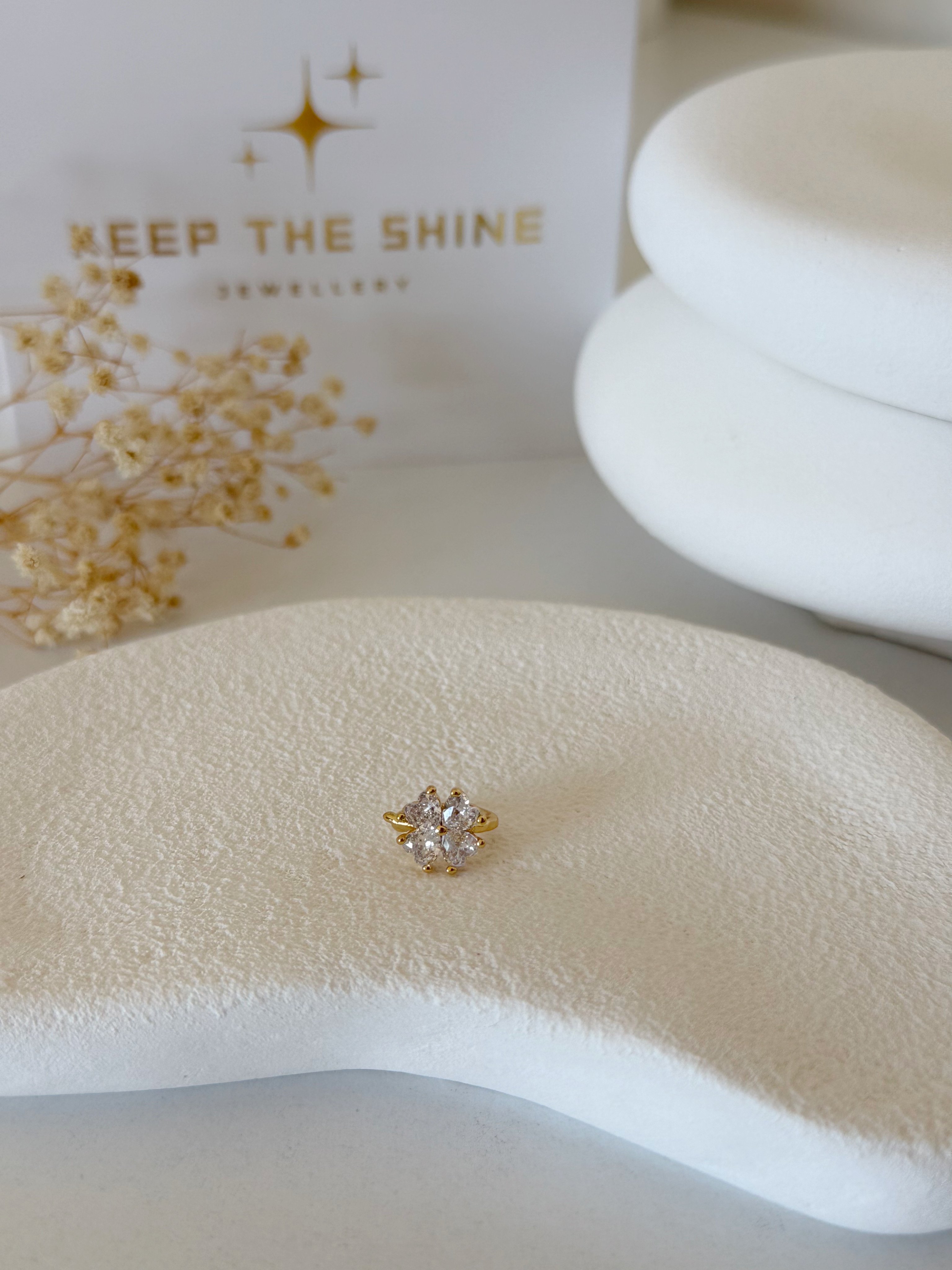Taşlı Yonca Çelik Earcuff Küpe
