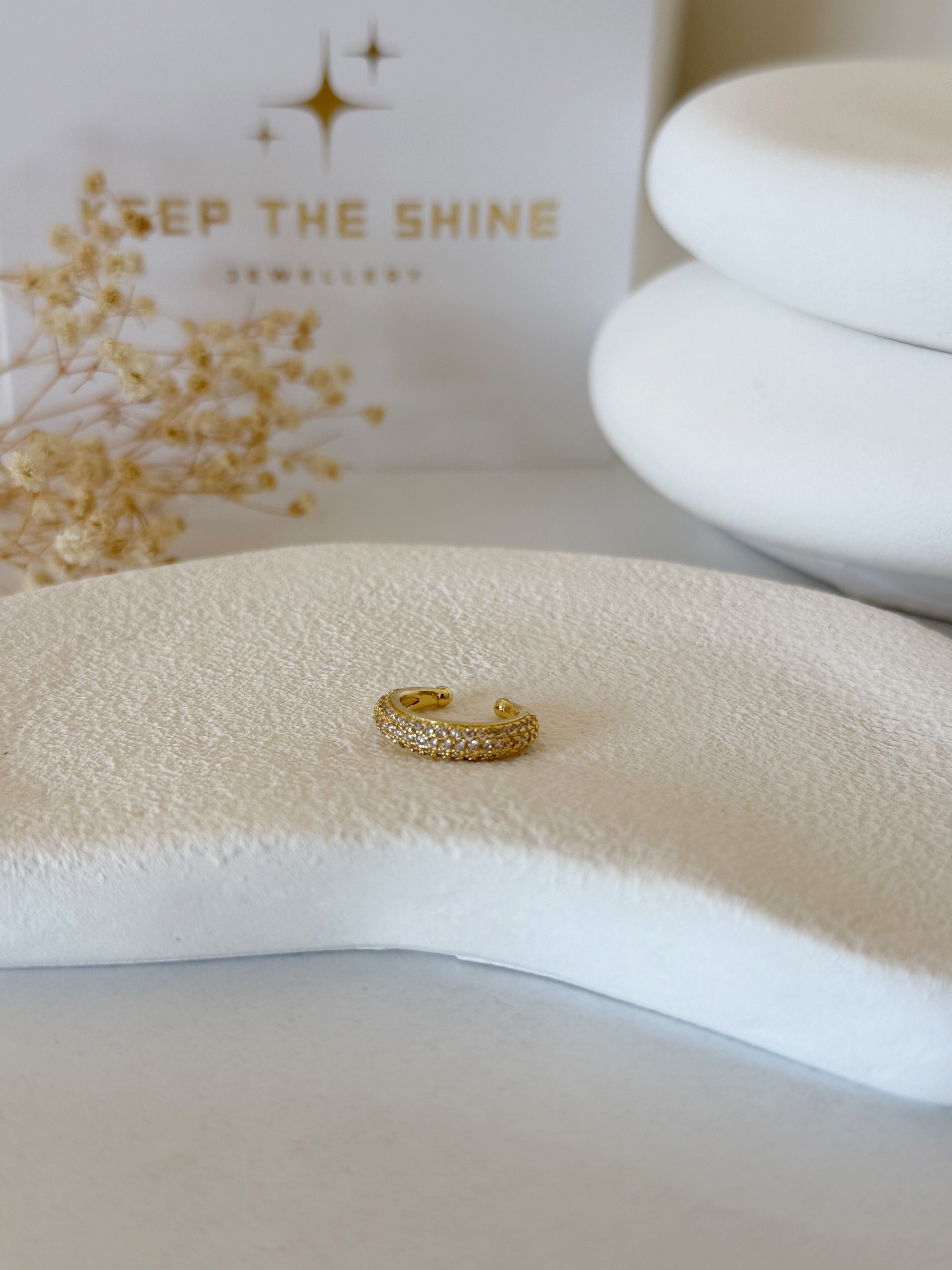 Taşlı Gold Earcuff Çelik Küpe