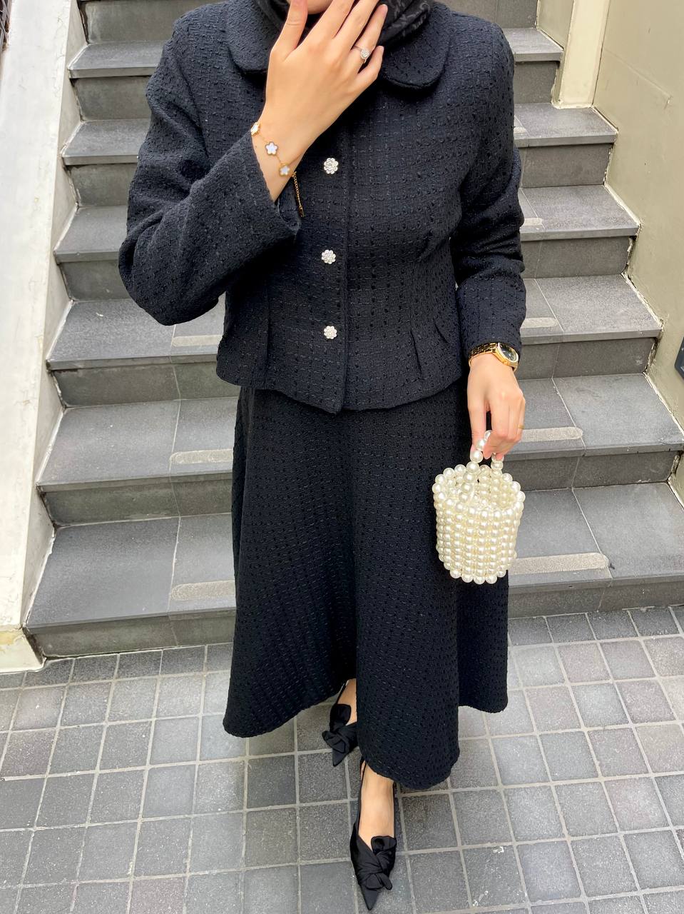 Armoni Kaşe Etekli Siyah Takım