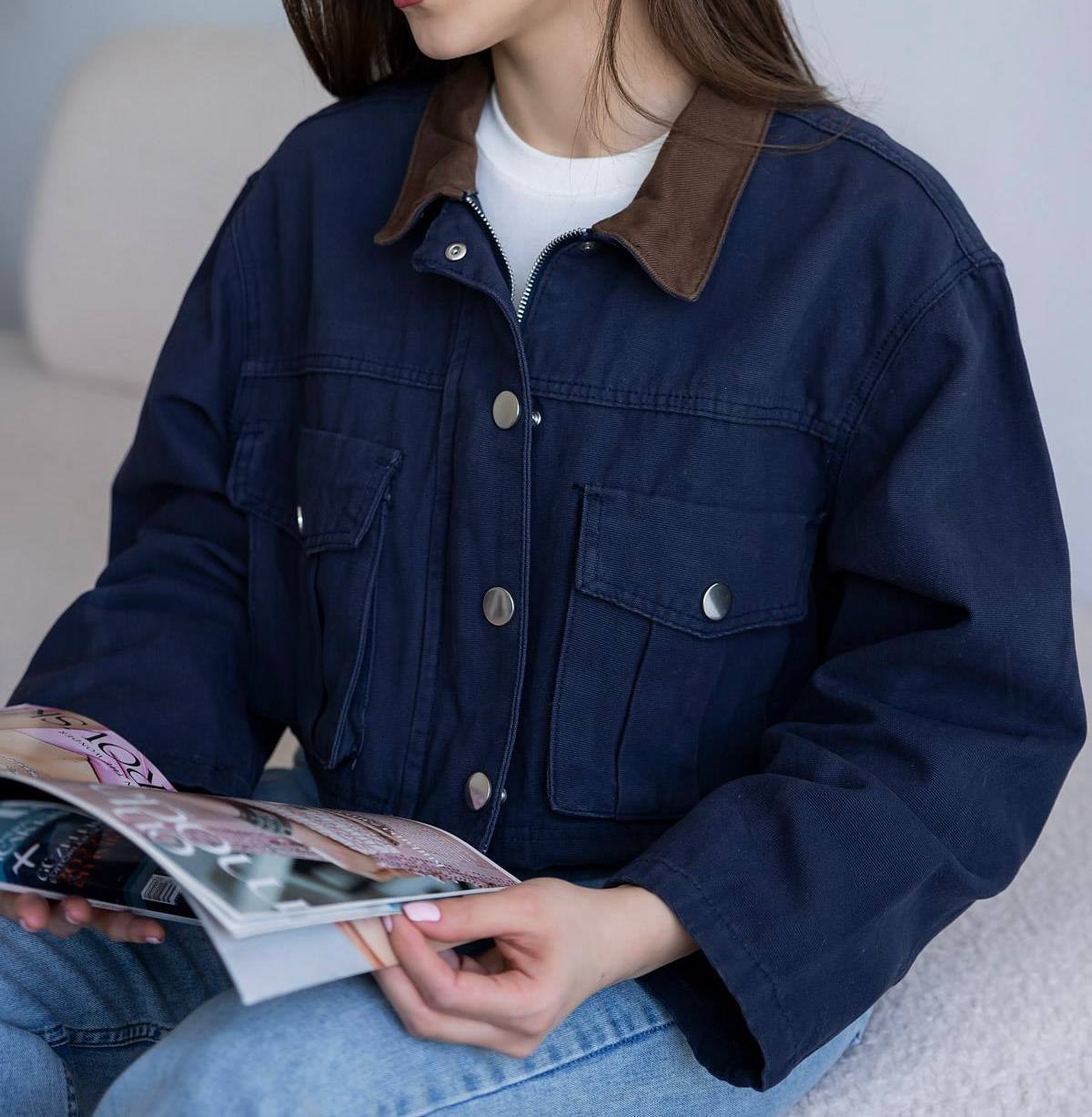 Mini Bomber Crop Ceket Lacivert