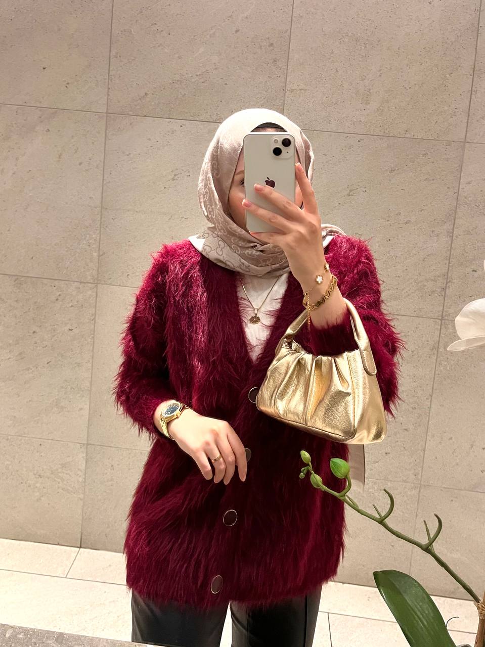 Kristal Peluş Bordo Hırka