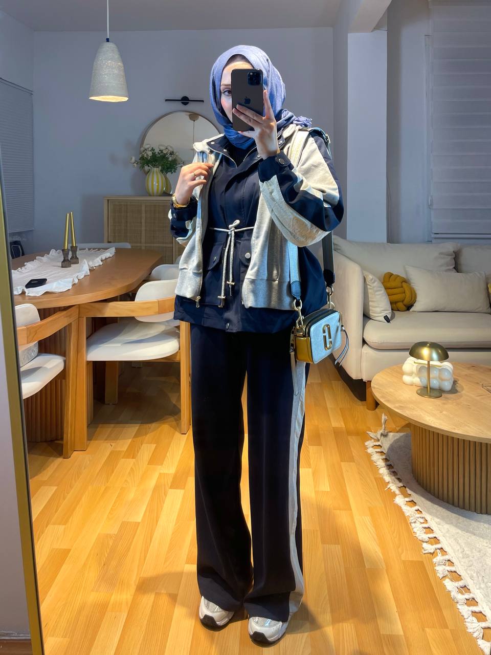 Lacivert Gri Kapüşonlu Garnili Takım