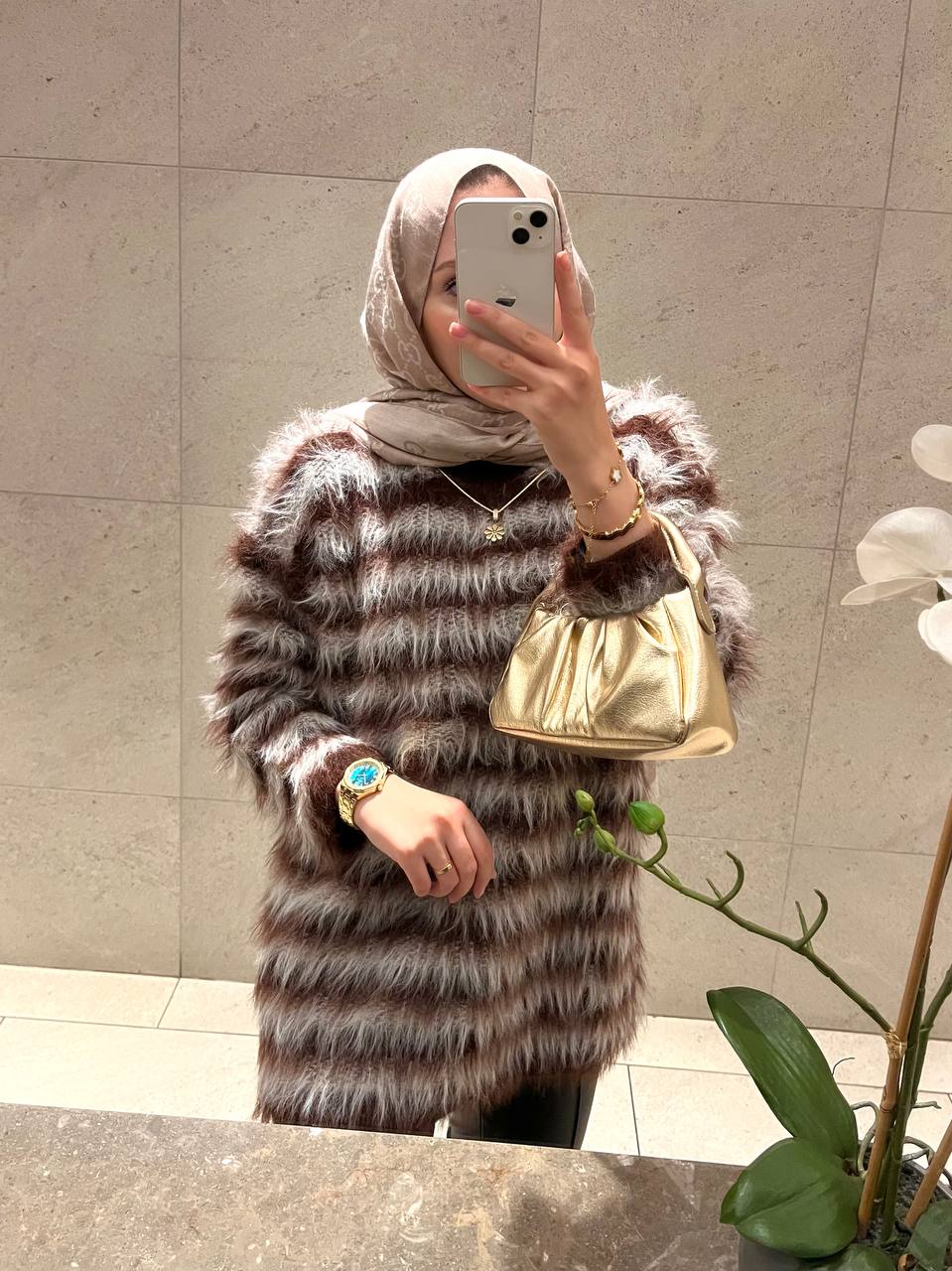 Kristal Peluş Çizgili Kazak