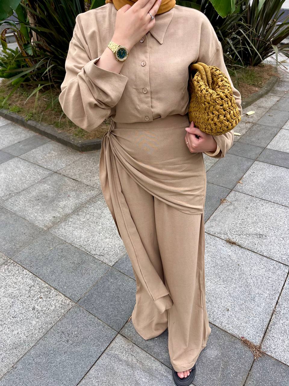 Asimetrik Bağlamalı Pantolon Takım