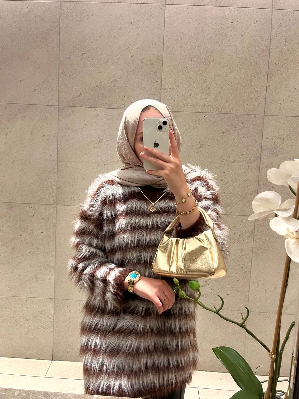 Kristal Peluş Çizgili Kazak