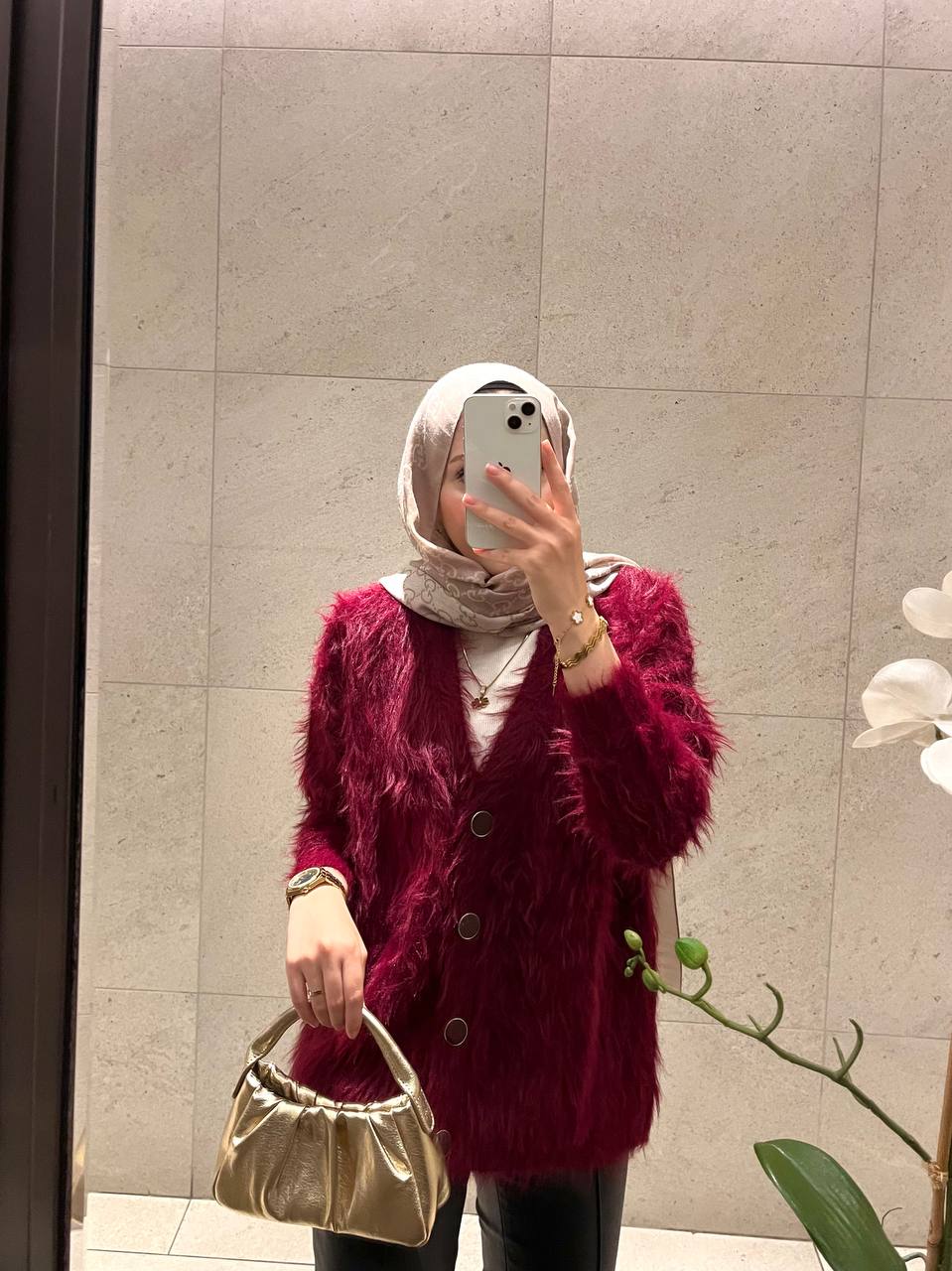 Kristal Peluş Bordo Hırka