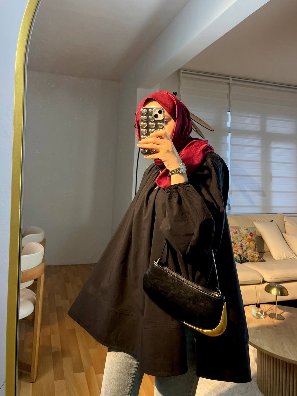 Volanlı Balon Kol Siyah Tunik