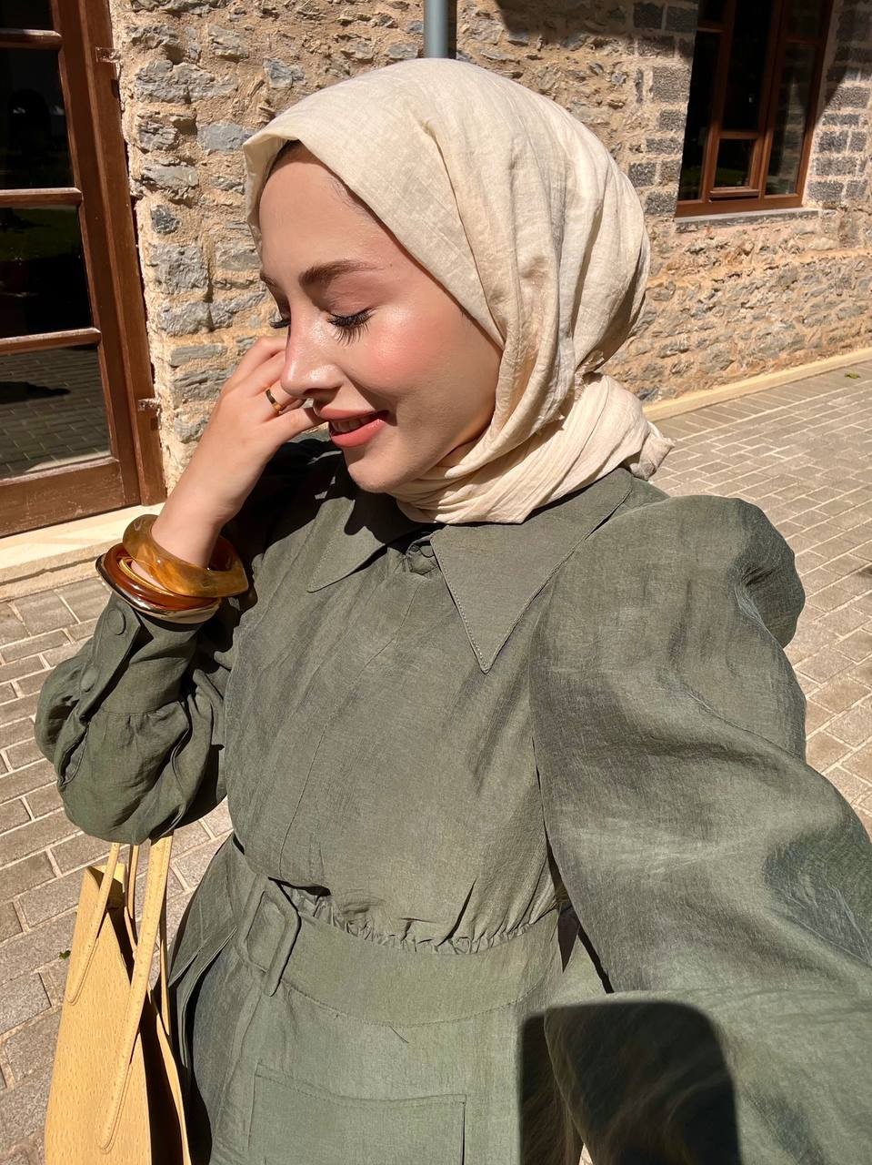 Beliza Seyyar Kemerli Yeşil Elbise