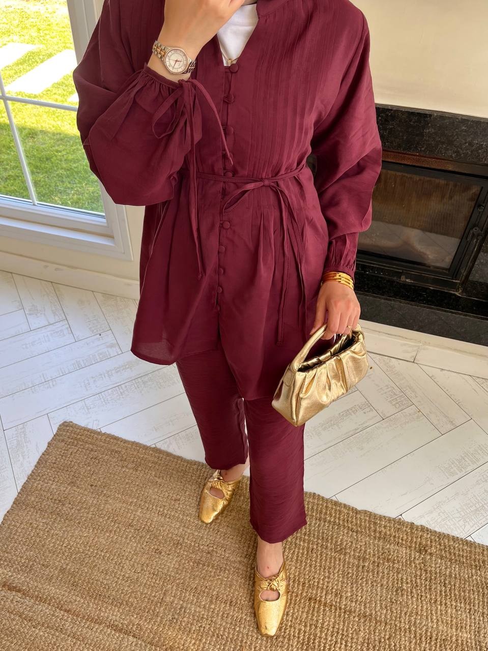 Rose Pantolonlu Bordo Takım