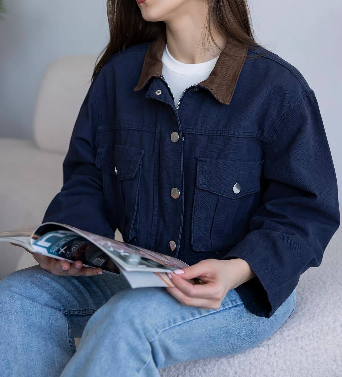 Mini Bomber Crop Ceket Lacivert