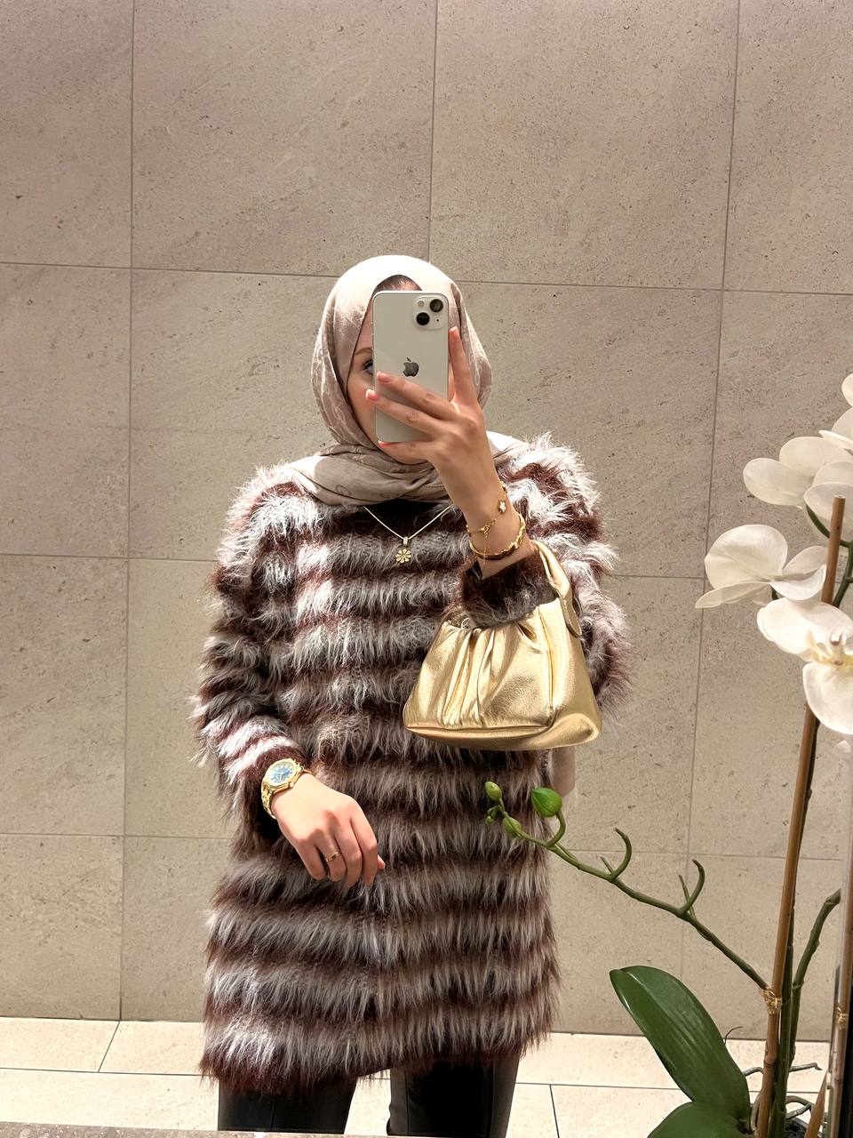 Kristal Peluş Çizgili Kazak