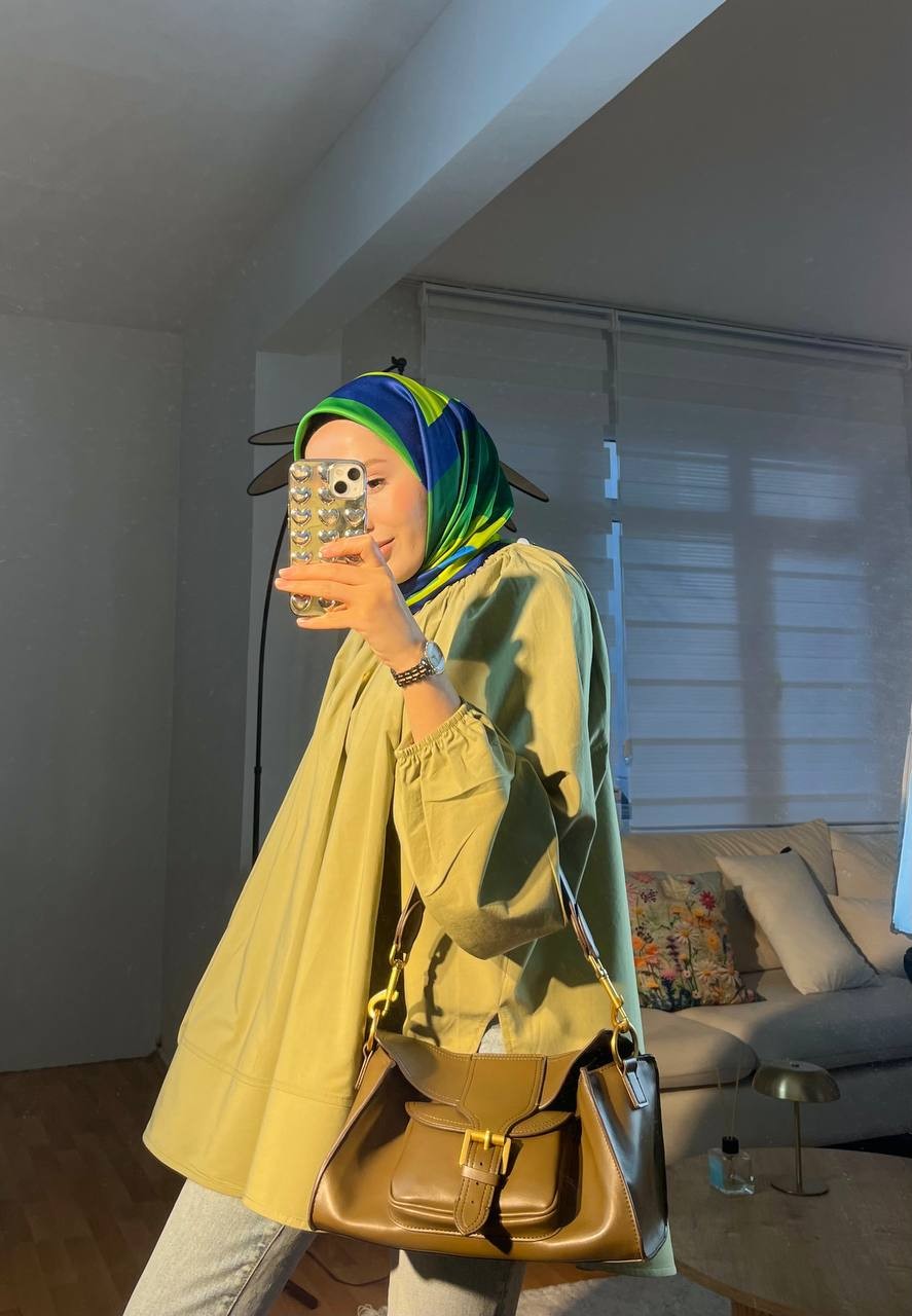 Volanlı Balon Kol Yeşil Tunik