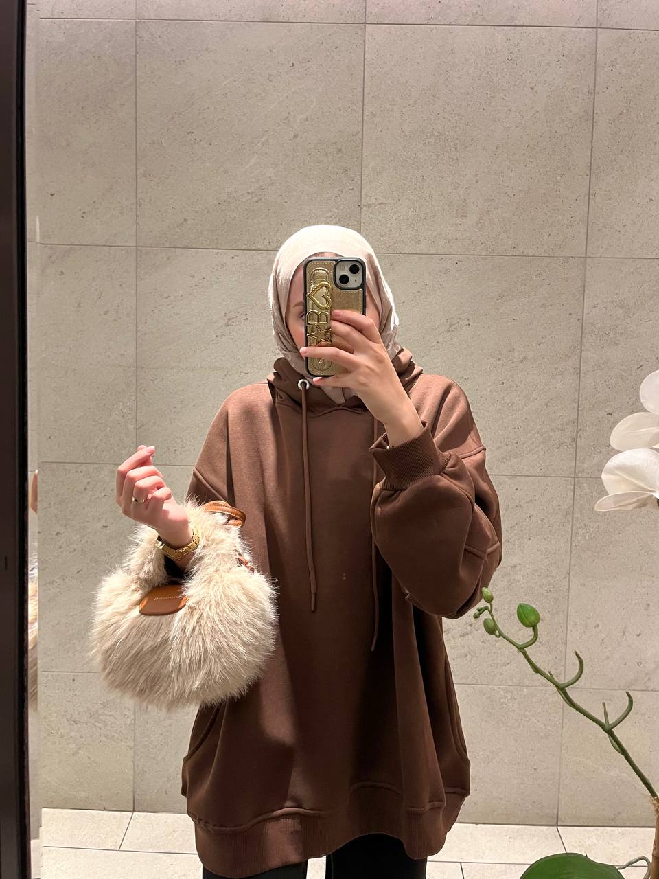 Kapşonlu Kahverengi Sweatshirt