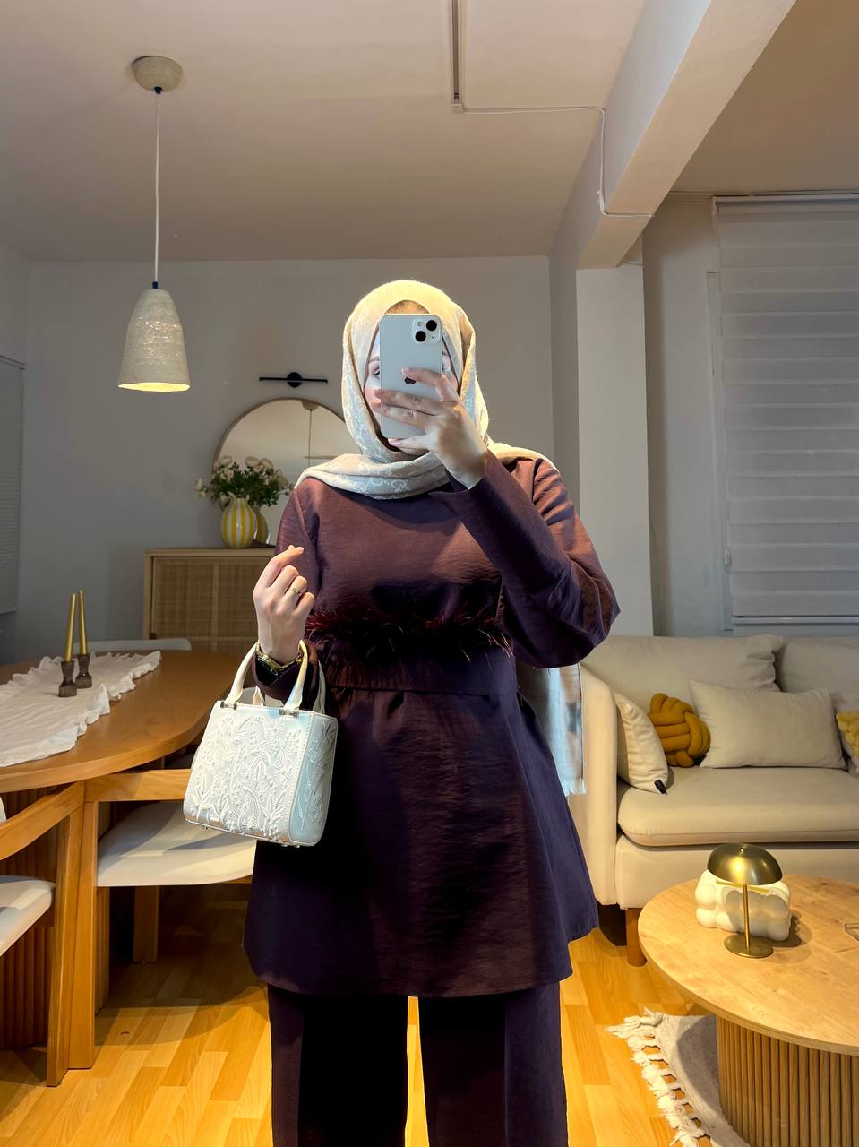 Bordo Beli Tüylü Takım