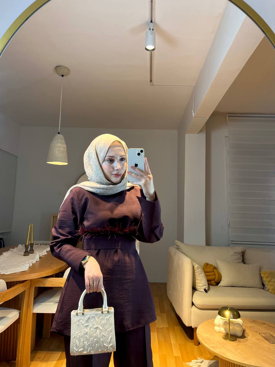 Bordo Beli Tüylü Takım