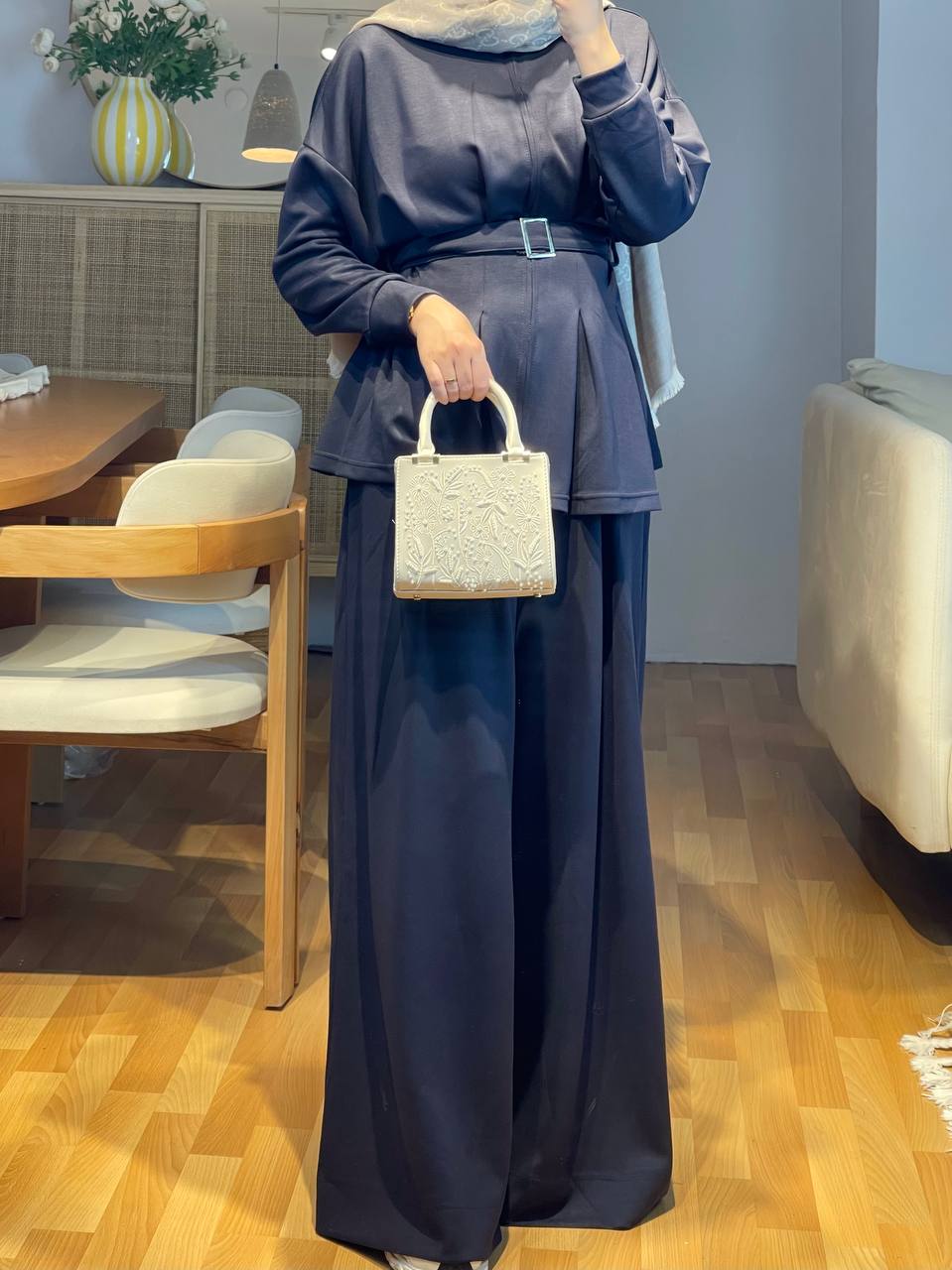 Kemer Detaylı Geniş Pantolonlu Takım - Antrasit 