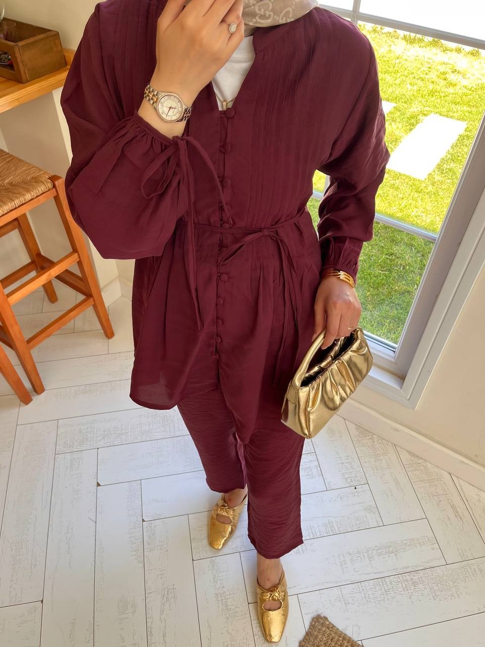 Rose Pantolonlu Bordo Takım