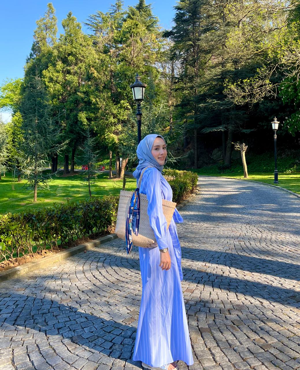 Çizgili Boydan Düğmeli Bebe Mavisi Elbise