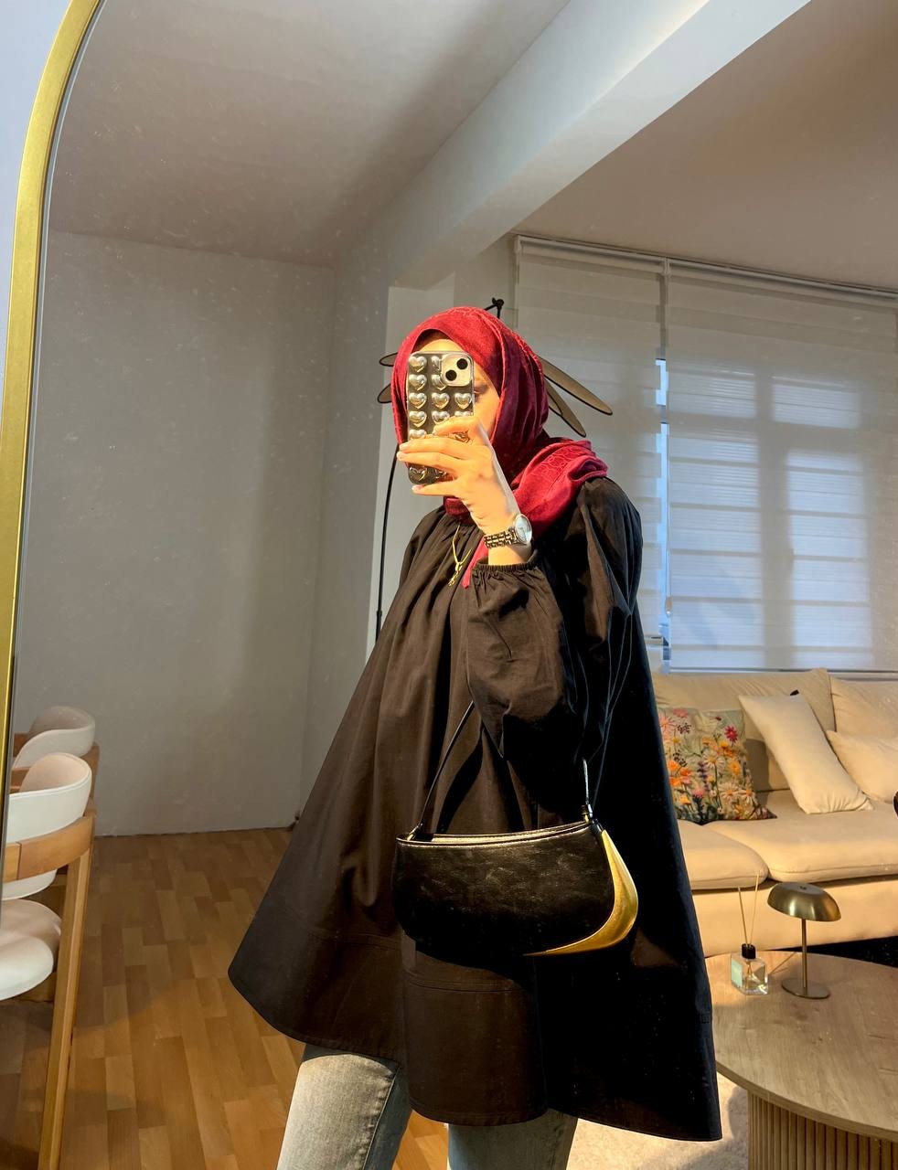 Volanlı Balon Kol Siyah Tunik
