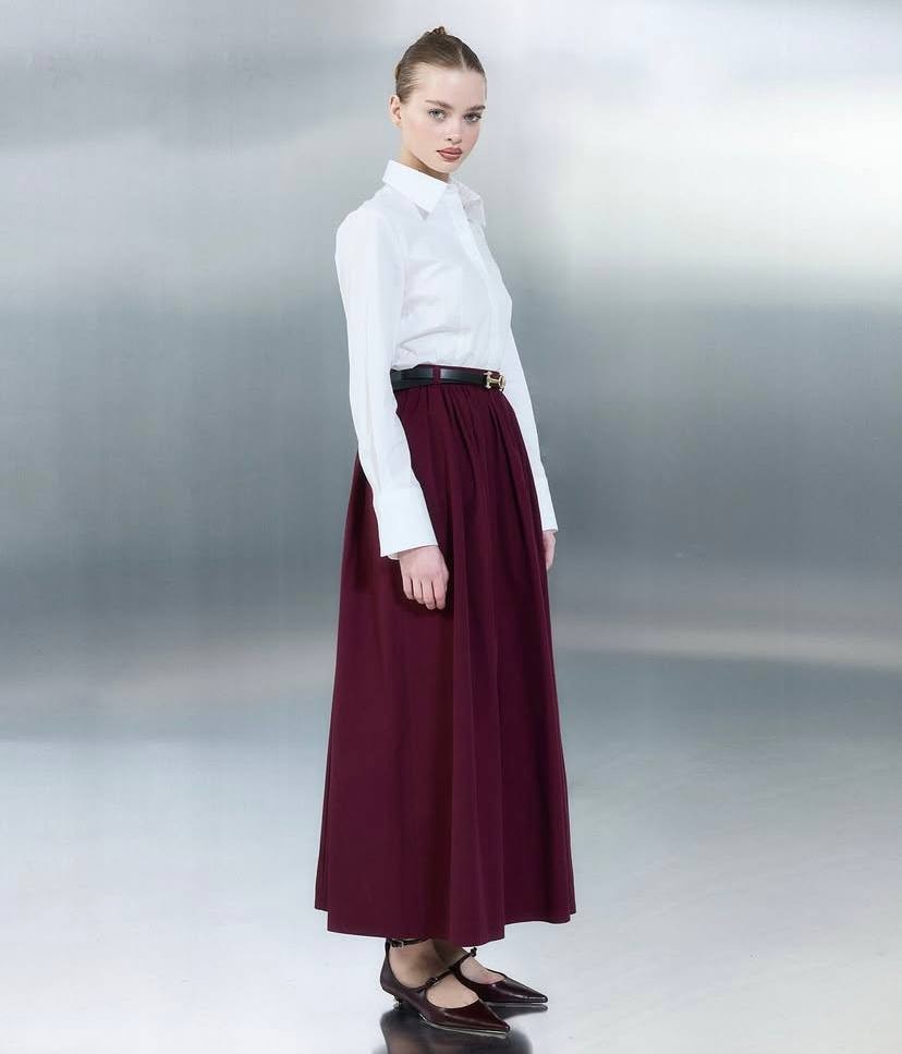 Bordo Kemerli Etek