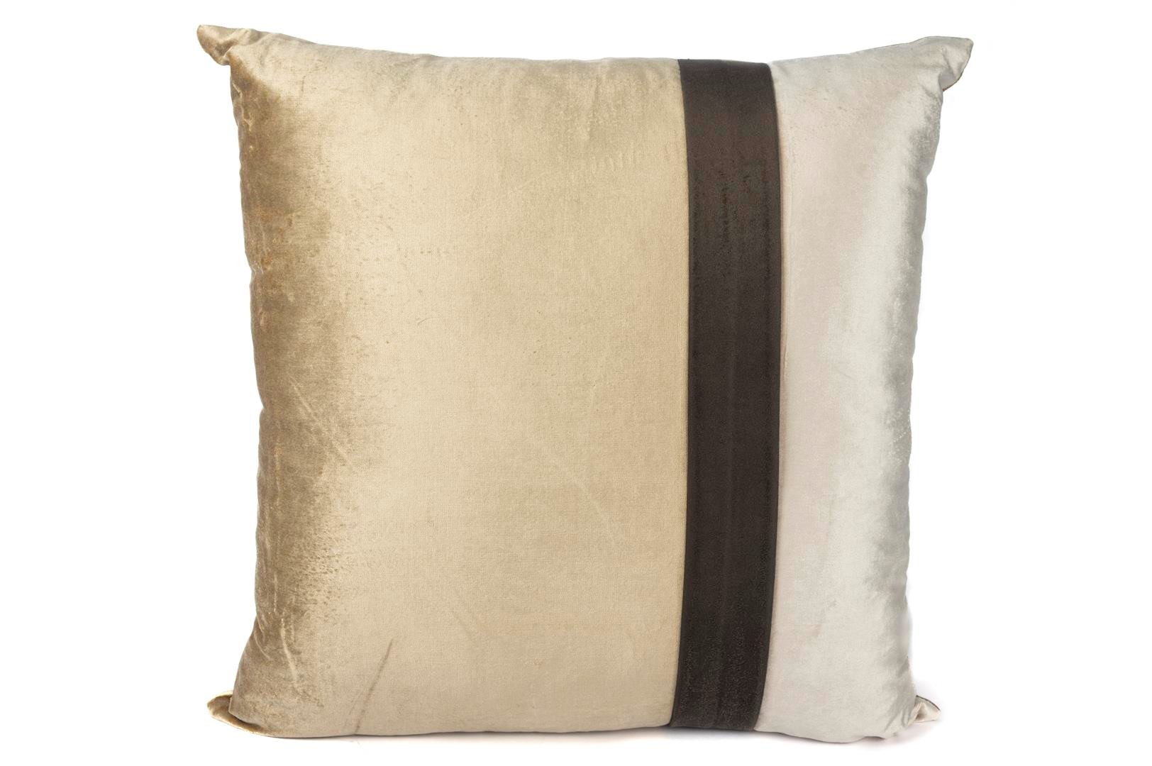 ÇİZGİLİ KAHVE BEJ KADİFE YASTIK 55X55