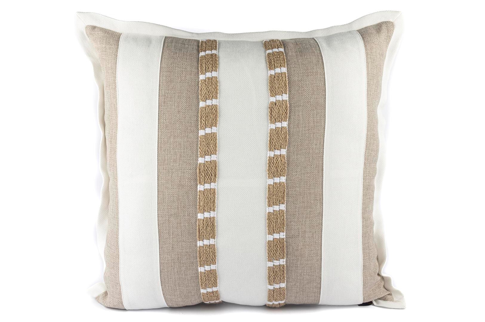 ÇİZGİLİ HASIR ŞERİTLİ KREM BEYAZ YASTIK 55X55