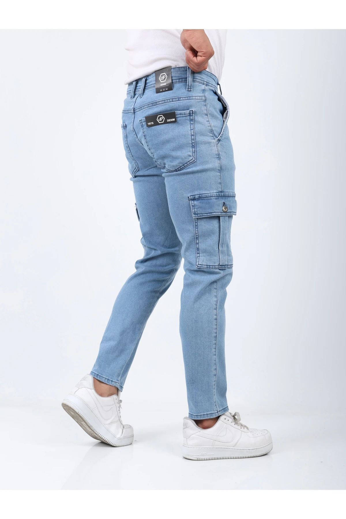 Erkek Kargo Cepli Açık Mavi Pantolon