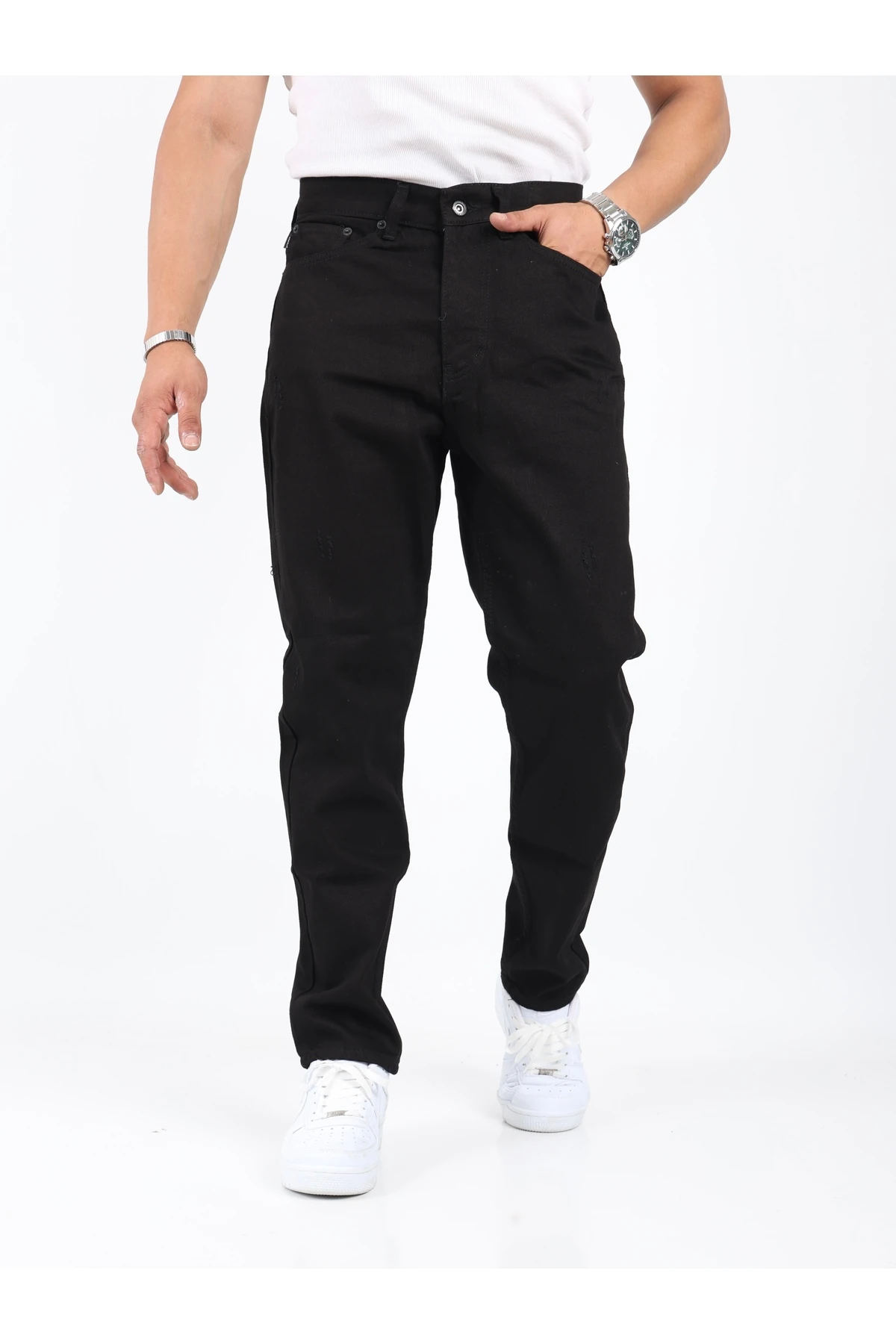 Erkek Boyfriend Yıkamalı Siyah Tırnaklı Kot Siyah Pantolon main variant image