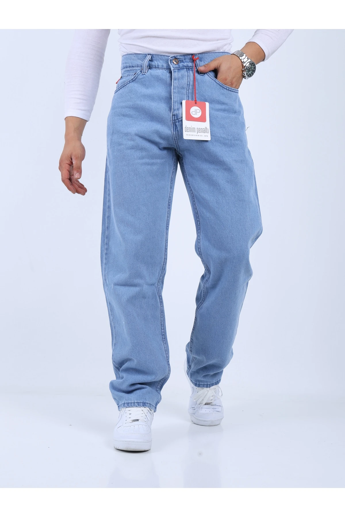 Erkek Baggy Jeans Kot Açık Kar Pantolon