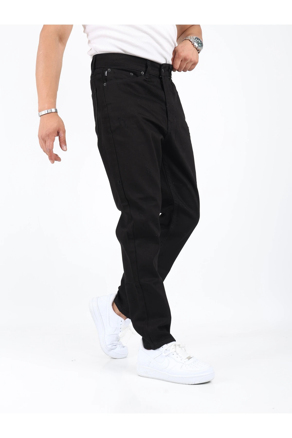 Erkek Boyfriend Yıkamalı Siyah Tırnaklı Kot Siyah Pantolon