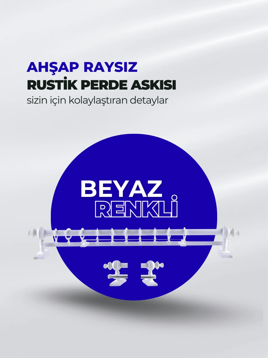 Siyah Ahşap Rustik Perde Askısı - Tek Raylı