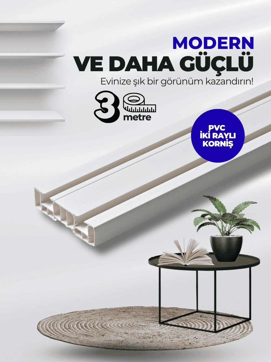 Lüx 3 Metre Çift Kanallı Birinci Sınıf PVC Perde Korniş