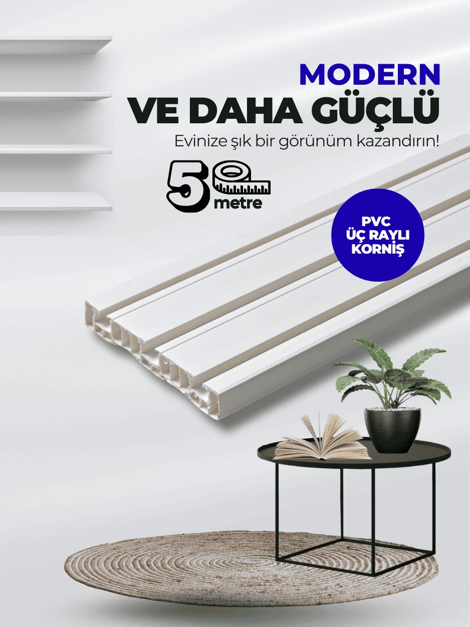 Lüx 5 Metre 3 Raylı Premium Birinci Sınıf PVC Perde Rayı