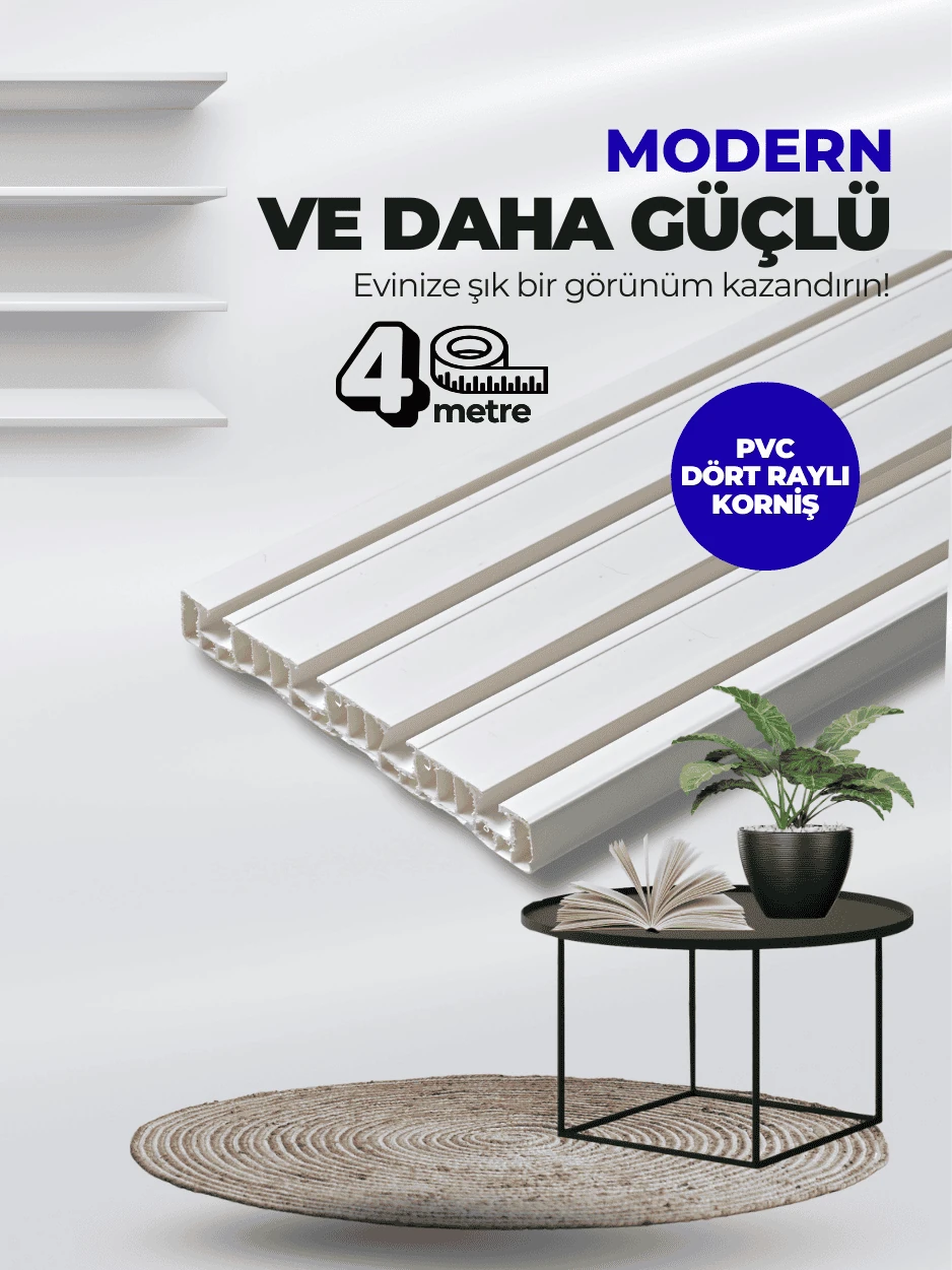 Lüx 4 Metre 4 Raylı Güçlü Premium PVC Perde Rayı 