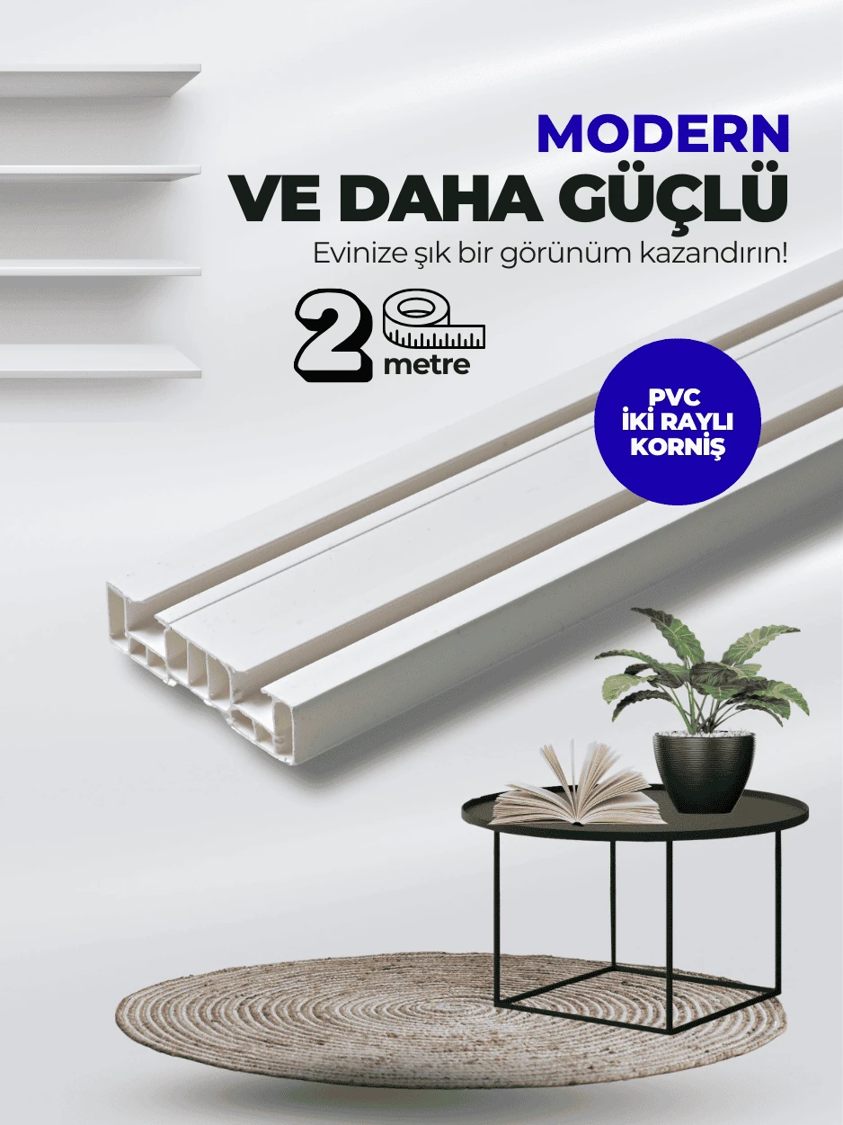 Lüx 2 Metre 2 Kanallı Yüksek Kalite PVC Perde Korniş