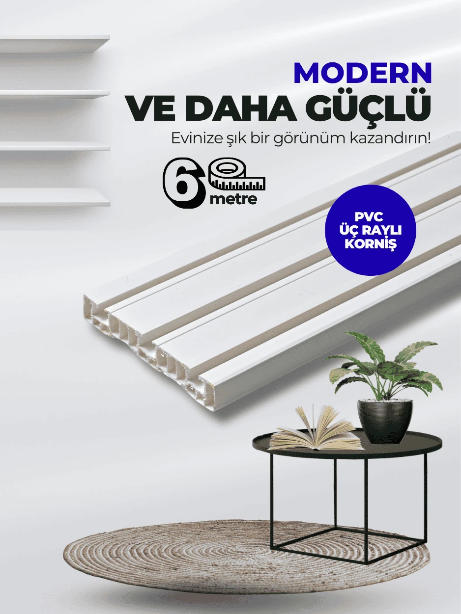 Lüks 6 Metre 3 Raylı Uzun Premium PVC Perde Rayı 