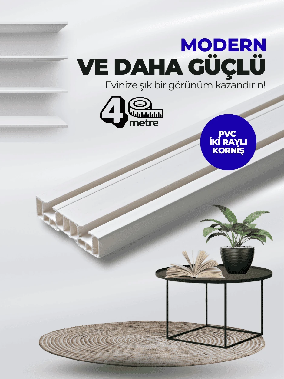 Lüx 4 Metre 2 Kanallı Birinci Sınıf Premium PVC Perde Tutucu