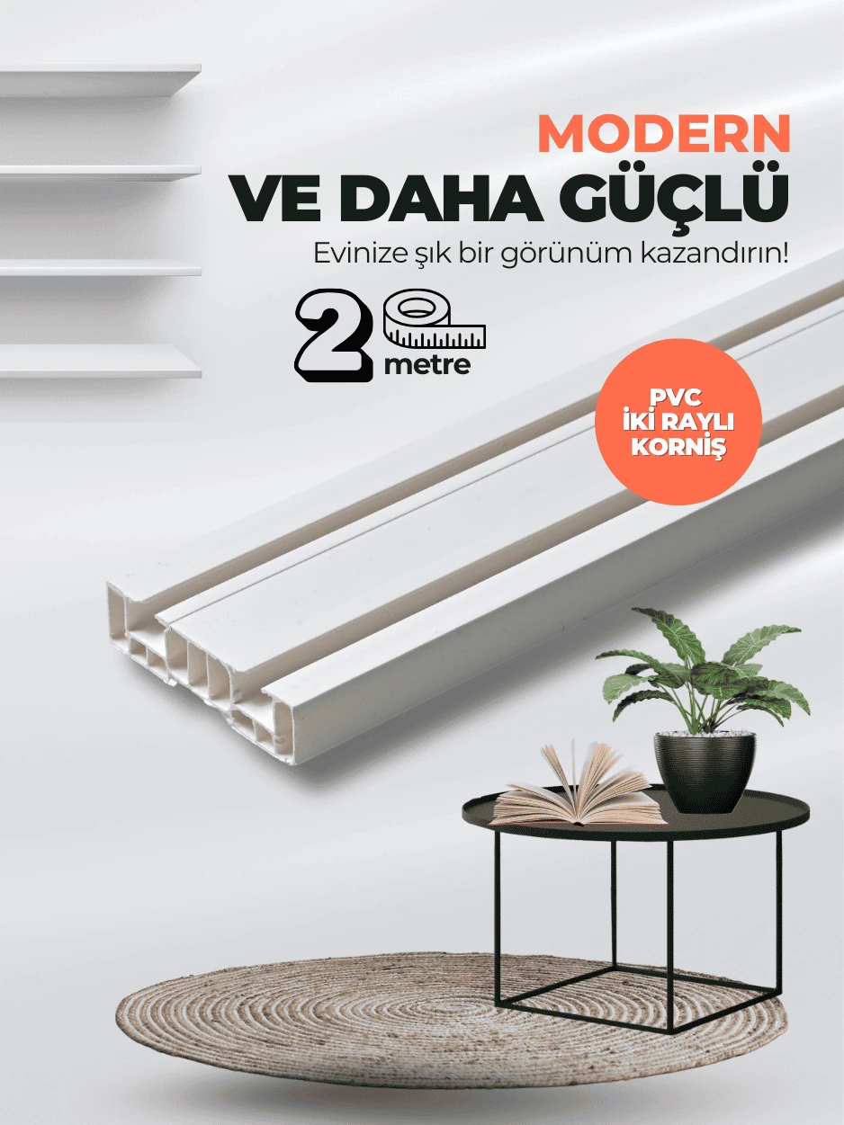 Ekonomik Uygun 2 Metre 2 Kanallı PVC Korniş Montaj Seti Hariç