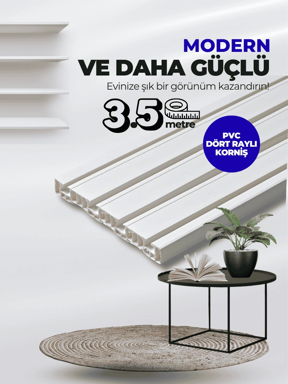 Lüx 3,5 Metre 4 Kanallı Birinci Sınıf PVC Korniş Montaj Seti Dahil