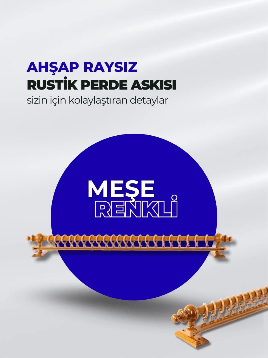 Siyah Ahşap Rustik Perde Askısı - Tek Raylı