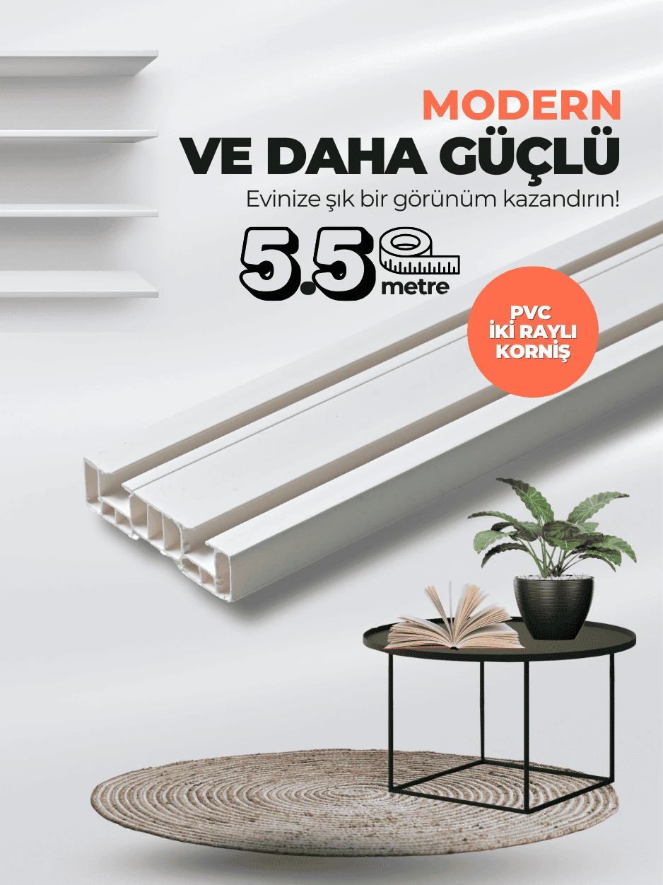 Ekonomik 5,5 Metre 2 Kanallı PVC Korniş Montaj Seti Hariç